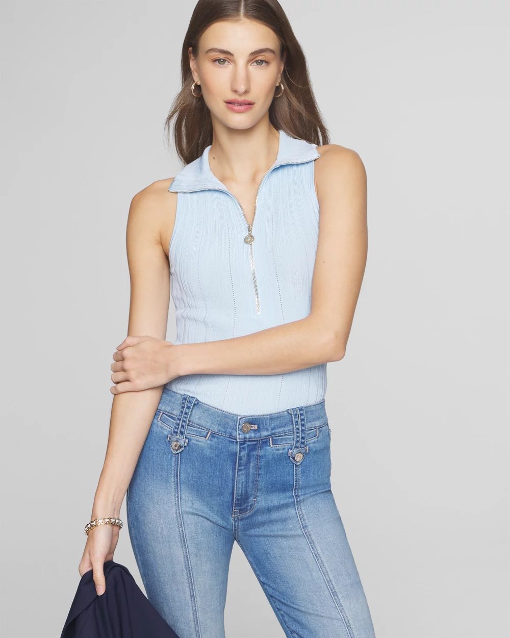 Half Zip Rib Halter Sweater Tank | White House Black Market